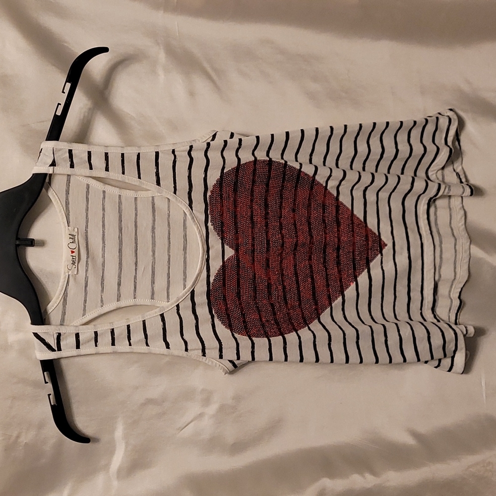 Sweet Child racer back tank top with a red sequence heart in a size Small